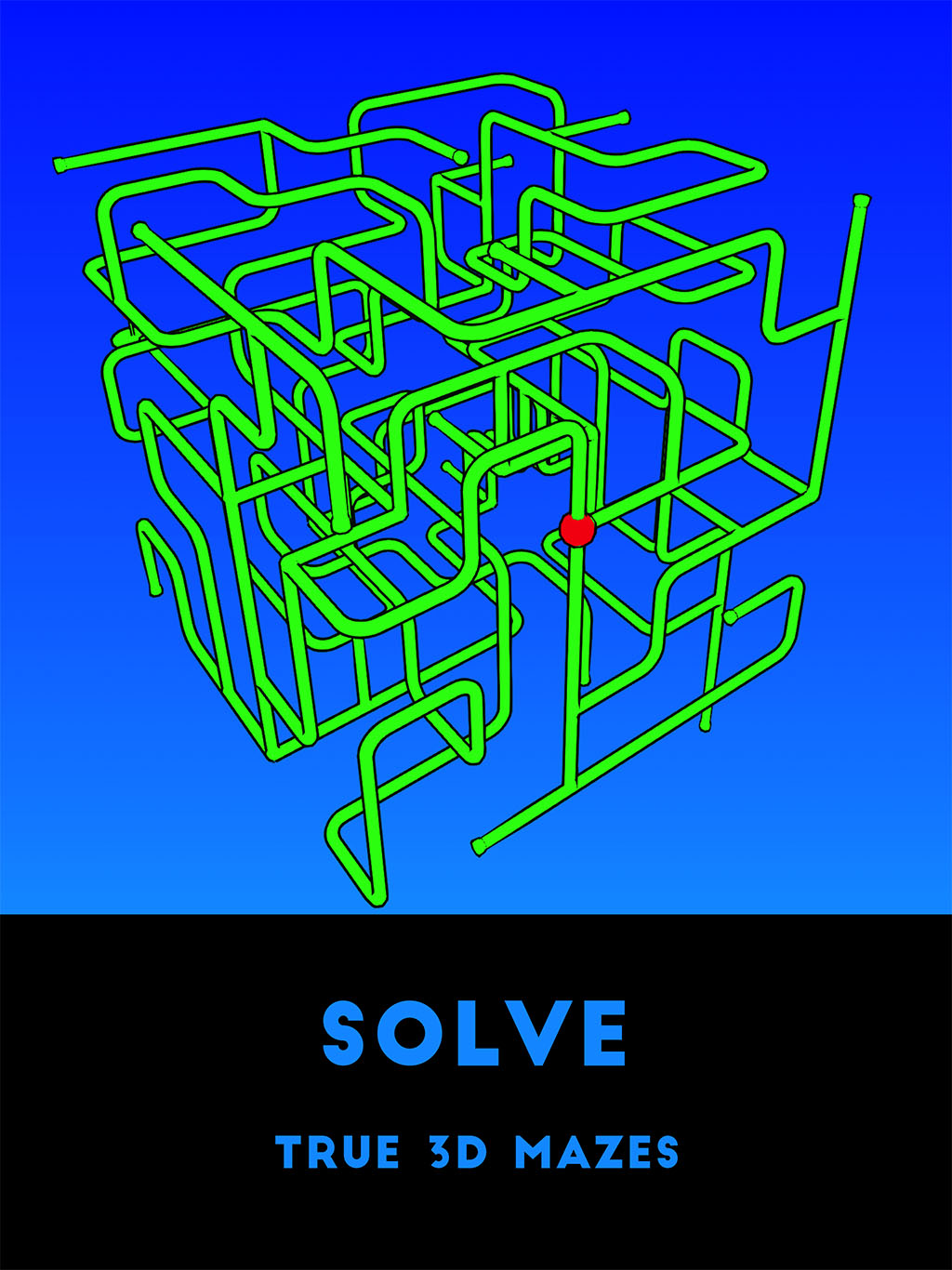 A box maze made of green pipes on a blue background